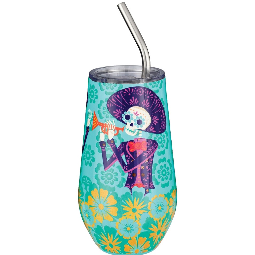 Destination Holiday Day of the Dead Mariachis Stemless Wine Tumbler w/Straw